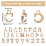 52Pcs 26 Style Alloy Rhinestone Pendants, Initial Letter Alphabet, Light Gold, Letter A~Z, 10.5~13x5.5~11.5x2~2.5mm, Hole: 1.8~2mm, 2Pcs/style