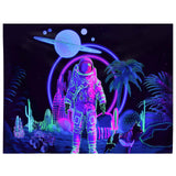 Polyester Glow in The Dark Wall Tapestry, Night Art Tapestry, for Neon Party Wall, Bedroom, Living Room, with Traceless Nail & Clips, Space Theme Pattern, 930x730x0.2mm