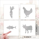 80 Sheets 4 Styles Paper Self Adhesive Stickers, Cartoon Decals for Scrapbooking Making, Cow & Carrot & Fish & Rooster Pattern, Silver, 90~100x76~80x0.1~0.2mm, Sticker: 12x12mm, 20 sheets/style