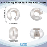925 Sterling Silver Bead Tips Knot Covers, Silver, 3x4x2mm, 50pcs/box
