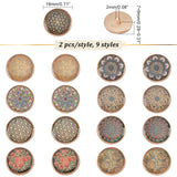 18pcs 9 style 1-Hole Zinc Brass Enamel Shank Buttons, with Alloy Findings, Half Round, Mixed Patterns, 18x7~8mm, Hole: 2mm, 2pcs/style