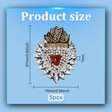 5Pcs Sacred Heart Plastic & Rhinestone Beading Appliques, Sew on Non-woven Fabric Patches, Crystal, 97x75x7mm