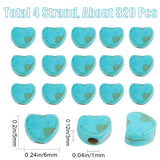 4 Strands Dyed Synthetic Turquoise Heart Beads Strands, Medium Turquoise, 5x6x3mm, Hole: 1mm, about 79pcs/strand, 15.7 inch