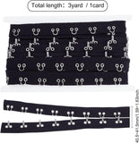 Steel Hook Buckles, with Cotton & Lace, Flat, Black, 40.5~41.5mm, 3 yards/card