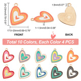 40Pcs 10 Styles Alloy Enamel Pendants, Heart, Light Gold, Mixed Color, 20x17.5x1.5mm, Hole: 1.8mm, 4pcs/style