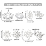 16Pcs 4 Style 201 Stainless Steel Pendants, Laser Cut, Manual Polishing, Plant, Stainless Steel Color, 4pcs/style