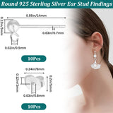 5 Pairs 925 Sterling Silver Ball Stud Post, Earring Findings, with 10Pcs Friction Ear Nuts, Silver, 14mm, Hole: 0.5mm