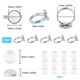 DIY Finger Ring Making Kits, including Adjustable Brass Ring Components and 12mm Transparent Clear Half Round Glass Cabochons, Platinum,  Inner Diameter: 17mm, 80pcs/box