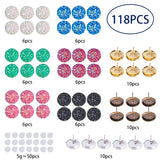 DIY Earring Makings, with Brass Stud Earring Settings, Resin Cabochons, Imitation Druzy Agate, Mixed Color, Tray: 12mm, 12mm, Pin: 0.7mm