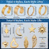 DIY Charm Cuff Ring Making Kit, Including 304 Stainless Steel Loop Ring Bases & Jump Rings & Pendants, Sun & Star & Moon & Wing & Leaf, Golden, 36Pcs/box