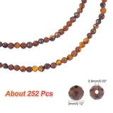 2 Strands Natural Tiger Eye Beads Strands, Faceted Round, 3mm, Hole: 0.8mm, about 126pcs/strand, 15''(38.1cm)