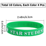 40Pcs 10 Colors Word Star Student Silicone Cord Bracelets Set Wristband, Mixed Color, Inner Diameter: 2-1/2 inch(6.3cm), 4Pcs/color