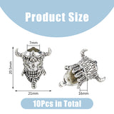 10Pcs Tibetan Style Alloy Beads, Skull, Antique Silver, 20.5x21x16mm, Hole: 7mm