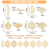 24Pcs 12 Styles Alloy Connector Charms, Flat Round & Sunflower & Flower, Mixed Shapes, Light Gold, 17~25x9~17x1~5mm, Hole: 1.2~1.6mm, 2pcs/style