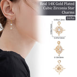 Brass Micro Pave Clear Cubic Zirconia Charms, Cadmium Free & Lead Free, Star, Real 14K Gold Plated, 14x12x3mm, Hole: 1.2mm, about 14pcs/box