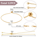 12Pcs Rack Plating Brass Chain Link Bracelet Making, Long-Lasting Plated, Slider Bracelets Making, Real 18K Gold Plated, Single Chain Length: about 115~120mm