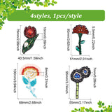 4Pcs 4 Style Felt Clothing Patches, Beading Appliques, with Rhinestone and Glass Seed Beads, Flower, Mixed Color, 76~100x40.5~68x5.5~8mm, 1pc/style