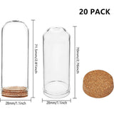 Glass Dome Cloche Cover, Bell Jar, with Cork Base, For Doll House Container, Dried Flower Display Decoration, Clear, 71.5x28mm, 20pcs/box