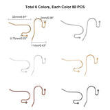 Brass Earring Hooks, Ear Wire, Lead Free & Cadmium Free, Mixed Color, 22x11x0.75mm, 20 Gauge, 6colors, 60pcs/color, 360pcs/box