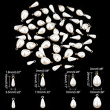 64Pcs 8 Style ABS Plastic Imitation Pearl Pendants, with Alloy Loops, Teardrop, Platinum & Golden, 16~26x5.5~10mm, Hole: 1.8~2mm, 8pcs/style