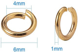 Brass Jump Rings, Open Jump Rings, Golden, 6x1mm, about 4mm inner diameter, about 490pcs/bag, Packing Size: 74x105mm