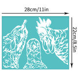 Self-Adhesive Silk Screen Printing Stencil, for Painting on Wood, DIY Decoration T-Shirt Fabric, Turquoise, Rooster, 280x220mm
