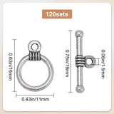 120Pcs Tibetan Style Alloy Toggle Clasps, Cadmium Free & Lead Free, Ring, Antique Silver, Ring: 11mm wide, 16mm long, Bar: 19mm long, hole: 1.5mm