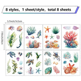 8 Sheets 8 Styles PVC Waterproof Wall Stickers, Self-Adhesive Decals, for Window or Stairway Home Decoration, Rectangle, Tortoise, 200x145mm, about 1 sheet/style