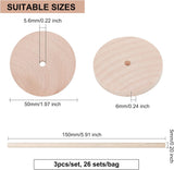 26 Sets Chinese Cherry Wood Unfinshed Wheel & Stick, DIY Wooden Craft Kit, Wheat, Stick: 15x0.5cm, Wheel: 5x0.6cm, Hole: 5.6mm, 3pcs/set