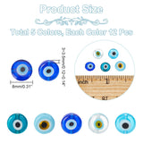 60pcs 5 colors Handmade Evil Eye Lampwork Beads, Flat Round/Disc, Mixed Color, 8x3.2mm, Hole: 1mm, 12pcs/color