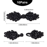 Handmade Chinese Frogs Knots Buttons Sets, Polyester Button with Acrylic Beads, Black, 68x20.5x6.5mm, 2pcs/pair, 10pairs/box