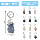 12Pcs 12 Styles Natural Mixed Gemstone Faceted Teardrop Charms, Platinum Plated Copper Wire Wrapped Charms with Brass Jump Ring, 15x6mm, Hole: 3.5mm, 1pc/style