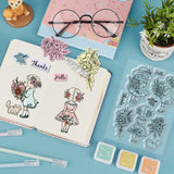 1Pc Flower and Girl Custom PVC Clear Stamps, with 1Pc Carbon Steel Cutting Dies Stencils, for DIY Scrapbooking, Photo Album Decorative, Cards Making, Mixed Shapes, Stamps: 160x110x3mm, Cutting Dies: 109x153x0.8mm