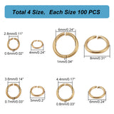 400Pcs 4 Styles Stainless Steel Open Jump Rings, Round Ring, Real 18K Gold Plated, 4~8x0.6~1mm, 18~23 Gauge, Inner Diameter: 2.8~6mm, 100pcs/style