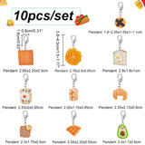 Resin Bread & Pastry & Avocado Pendant Decorations, with Zinc Alloy Lobster Claw Clasps, Clip-on Charms, for Keychain, Purse, Backpack Ornament, Stitch Marker, Mixed Color, 38~45mm, 10pcs/set