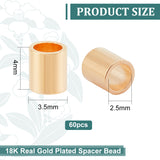 Brass Beads, Long-Lasting Plated, Column, Real 18K Gold Plated, 3.5x4mm, Hole: 2.5mm, 60pcs/set