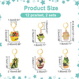 Potted Plant with Cat Alloy Enamel Pendant Stitch Markers, Crochet Leverback Hoop Charms, Locking Stitch Marker with Wine Glass Charm Ring, Mixed Color, 4~4.3cm, 6 style, 2pcs/style, 12pcs/set, 2 sets/box