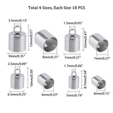 304 Stainless Steel Cord Ends, End Caps, Stainless Steel Color, 8.7~13x5~9mm, Hole: 1.5~3.5mm, 40pcs/box