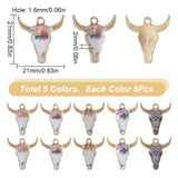 30Pcs 5 Colors Alloy Enamel Pendants, Golden, Cattle Head, Mixed Color, 21x21x2mm, Hole: 1.6mm, 6pcs/color
