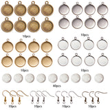 DIY Earring Making, with 304 Stainless Steel/Brass Pendant Cabochon Settings, Clear Glass Cabochons and Brass Earring Hooks, with Beads, Mixed Color, 11x7x3cm