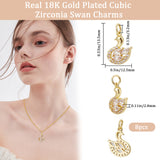 8Pcs Rack Plating Brass Micro Pave Cubic Zirconia Pendants, with Jump Ring, Swan, Real 18K Gold Plated, 13.5x12.5x2.8mm, Hole: 3.2mm