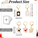 12Pcs 4 Style Alloy Enamel Playing Card Charm Locking Stitch Markers, with Gold Tone 304 Stainless Steel Leverback Earring Findings, Mixed Color, 3.4~3.5cm, 3pcs/style