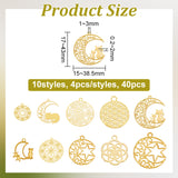 Brass Pendants, Hollow, Mixed Shapes, Golden, 40pcs/box