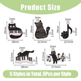 30Pcs 5 Style Alloy Enamel Pendants, Cat with Music Scores & Piano, Mixed Patterns, 20~28x17~28x1.2mm, Hole: 2mm, 6pcs/style