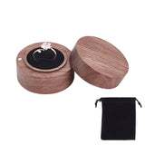 Round Wood Ring Storage Boxes, Flip Cover Case, with Magnetic Clasps, for Wedding, Proposal, Valentine's Day, Black, 5.3x3.5cm
