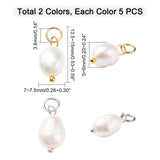 10Pcs 2 Colors Natural Cultured Freshwater Pearl Pendants, with Brass Findings, Nuggets, Platinum & Golden, 13.5~15x7~7.5x5~6mm, Hole: 3.6mm, 5pcs/color