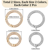 8Pcs 4 Styles Alloy Crystal Rhinestone Spring Gate Rings, Ring Shape, Platinum & Light Gold, 28.5~34x5mm, Inner Diameter: 19~24.5mm, 2pcs/style