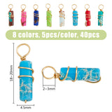 40Pcs 8 Colors Dyed Synthetic Imperial Jasper Pendants, Column Charms, with Golden Plated Brass Wire Wrapped, 18~20x4.5mm, Hole: 2~3mm, 5pcs/color