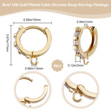 8Pcs Brass Hoop Earring Findings, with Clear Cubic Zirconia and Loop, Clear, Real 18K Gold Plated, 17x15x3mm, Hole: 1.6mm, Pin:0.7x1mm