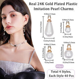 120Pcs 4 Style Plastic Imitation Pearl Charms, with Brass Finding, Cadmium Free & Lead Free, Teardrop/Round, Real 24K Gold Plated, 13x5.5mm, Hole: 1.5mm, 30pcs/style